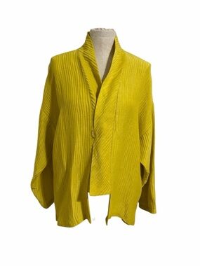 Staple Yellow Draped Shawl-Collar Cardigan Linen Silk Blend Boho Lagenlook L